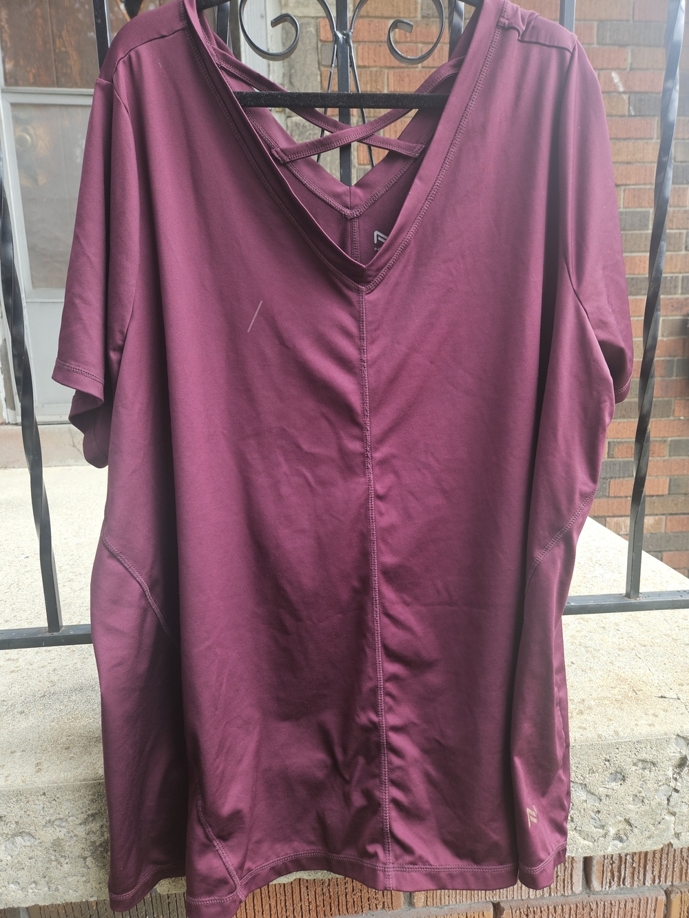 Nola Short-Sleeve V-Neck Tee in Burgundy with Crisscross Back